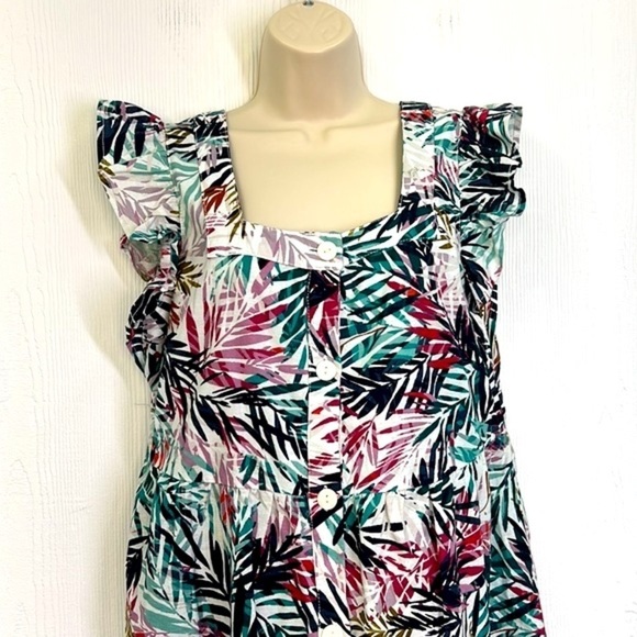 Beachlunchlounge - Colorful Bright Palm Leaves Button Up Midi Dress Size Small - Picture 6 of 12